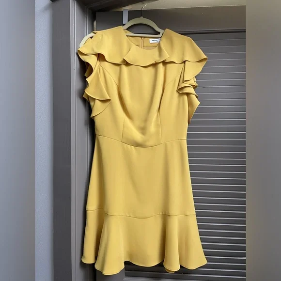 Amanda Uprichard | Dresses | Amanda Uprichard Emery Ruffle Aline Mini Dress  Yellow Marigold Crewneck Medium | Poshmark